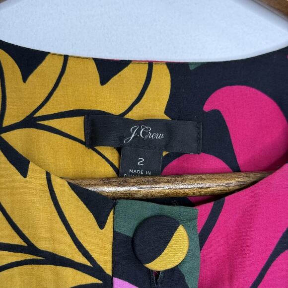 J Crew Dress Womens 2 Bold Floral Bright Long Sleeve Tiered Button Front Mini - Picture 3 of 7